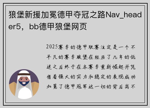 狼堡新援加冕德甲夺冠之路Nav_header5，bb德甲狼堡网页